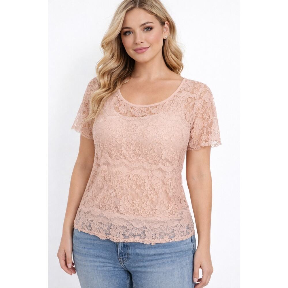 Fossil Peach All Over Lace‎ Ethereal Fairy y2k blouse Size XS